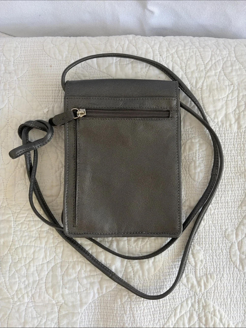 Sleek Gray Women's Crossbody Bag with Front and Side Zip Pockets